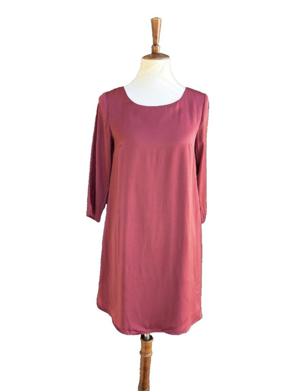 Tart Collections Burgundy Satin Shift Dress XS | Long Sleeve | Boho | Holiday | - Picture 8 of 15
